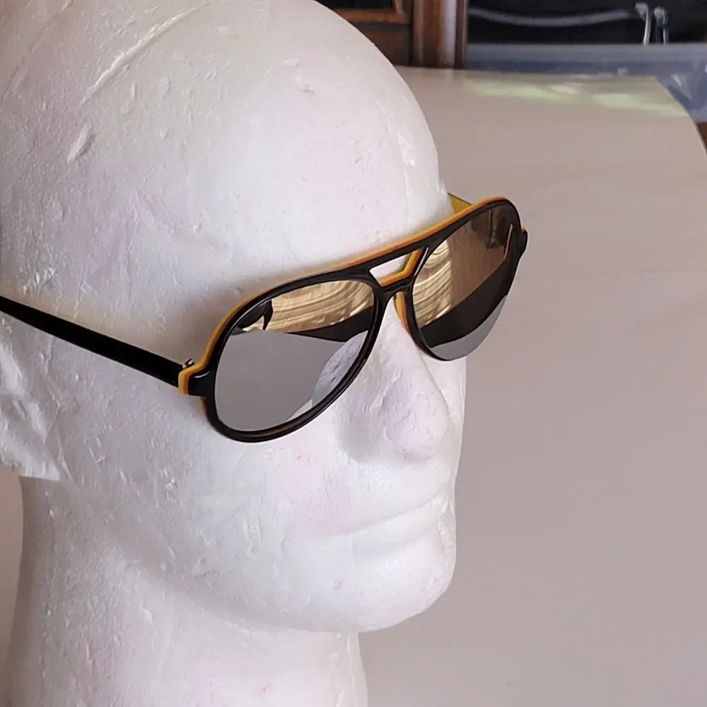 Vintage SKI OPTIKS Aviator Sunglasses Black Yellow Unisex Mirrored France Made